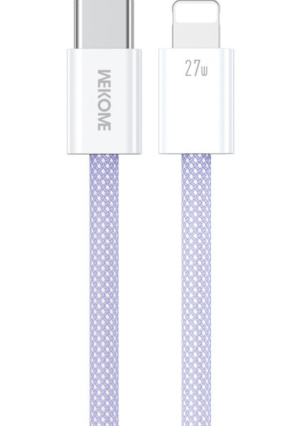 Wdc-21 1m Pd 27W Hızlı Şarj Veri Kablosu Usb-C - Yıldırım Naylon Örgülü Kablo - Mor (Yurt Dışından)