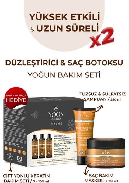 3'lü Uzun Süren Düzleştirici & Saç Botoxu Kiti Tuzsuz Şampuan 250ML Saç Maskesi 250ML Saç Bakım Seti