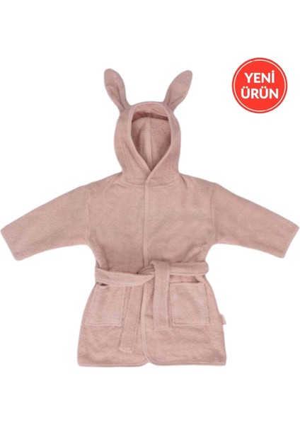 Pamuklu Yumuşacık Unisex Kız-Erkek Çocuk Havlu Bornoz Kulaklı Tavşan/pembe