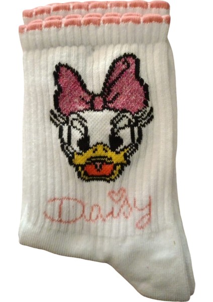 3'lü Mrs. Daffy Duck Desenli Kolej Çorap