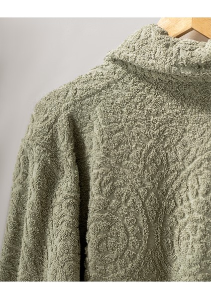 Bernay %100 Pamuk Jakarlı Unisex Şalyaka Bornoz - Haki - Natural Koleksiyon
