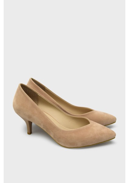 EST096 Pudra Süet Kadın Kısa Ince Retro Topuk Stiletto fiyatları