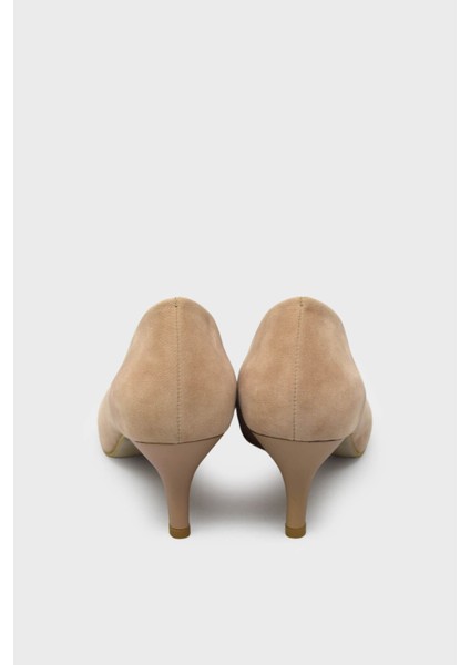 EST096 Pudra Süet Kadın Kısa Ince Retro Topuk Stiletto modelleri