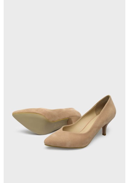 EST096 Pudra Süet Kadın Kısa Ince Retro Topuk Stiletto fırsatları