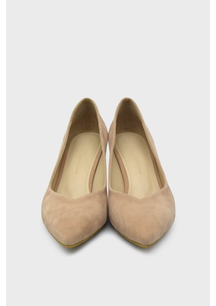 EST096 Pudra Süet Kadın Kısa Ince Retro Topuk Stiletto indirimleri