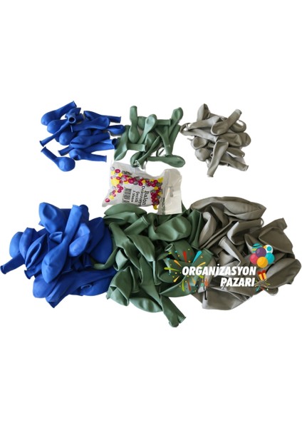 Balon Seti Mavi-Retro Beyaz-Kış Yeşili 100 Lü Balon Zinciri Seti modelleri