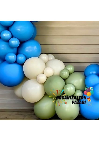 Balon Seti Mavi-Retro Beyaz-Kış Yeşili 100 Lü Balon Zinciri Seti fırsatları