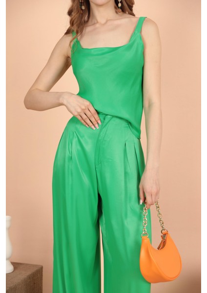 Saten Kumaş Degaje Yaka Kadın Bluz Yeşil indirimleri