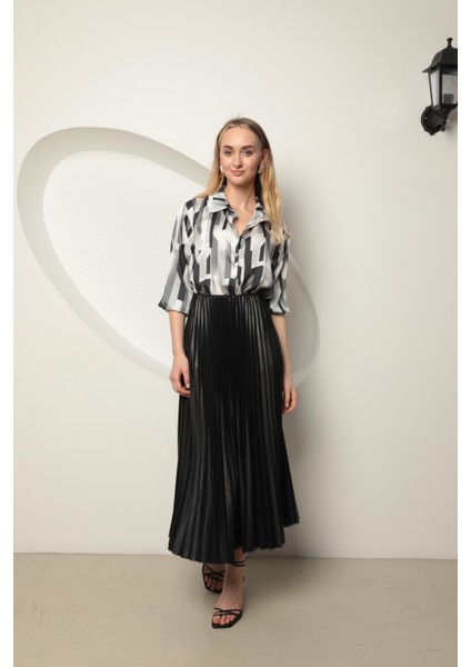 Örme Kumaş Kadın Piliseli Etek Siyah