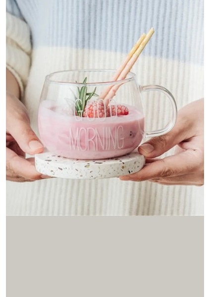 Borosilikat Good Morning Kulplu Cam Kahve Sunum Bardak Tatlı Kahvaltı Süt Kupası 400ML modelleri
