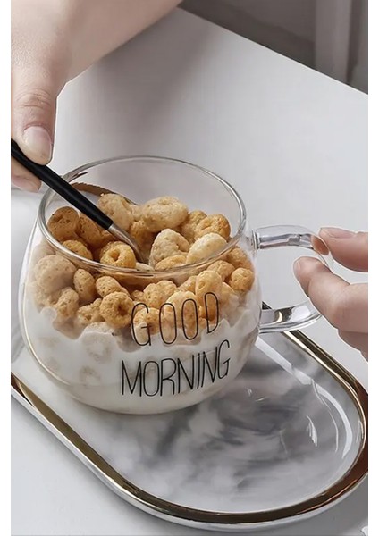 Borosilikat Good Morning Kulplu Cam Kahve Sunum Bardak Tatlı Kahvaltı Süt Kupası 400ML indirimleri