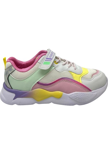 P-1424 Beyaz / Pembe Unısex Çocuk Cırtlı Sneakers Spor Ayakkabı