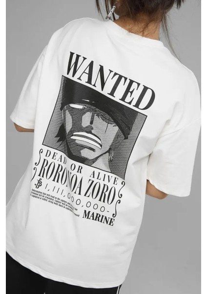 Anime One Piece Zoro Wanted Ön Arka Baskılı T-Shirt