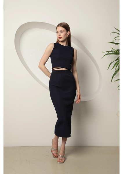 Triko Kumaş Croplu Etek Kadın Takım Lacivert fiyatları