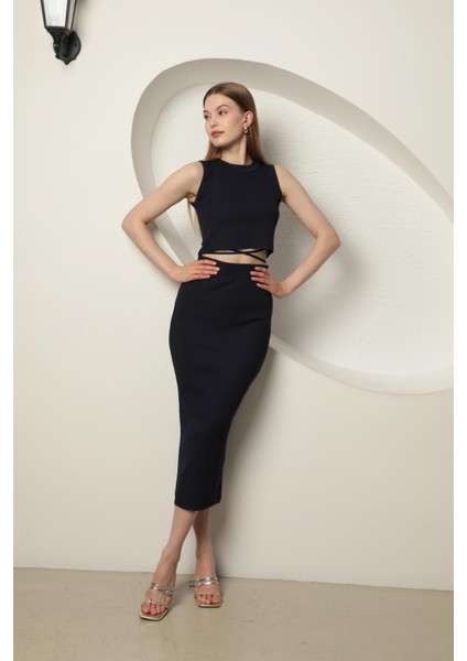 Triko Kumaş Croplu Etek Kadın Takım Lacivert fırsatları