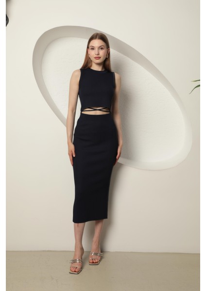 Triko Kumaş Croplu Etek Kadın Takım Lacivert indirimleri