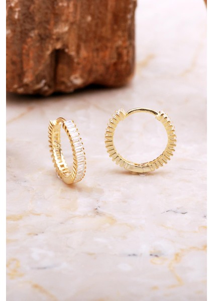 18 mm Baget Taşlı Altın Kaplama Gümüş Halka Küpe 7031 fiyatları