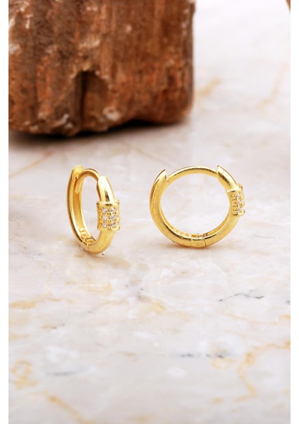 16 mm Tasarım Altın Kaplama Gümüş Halka Küpe 7040