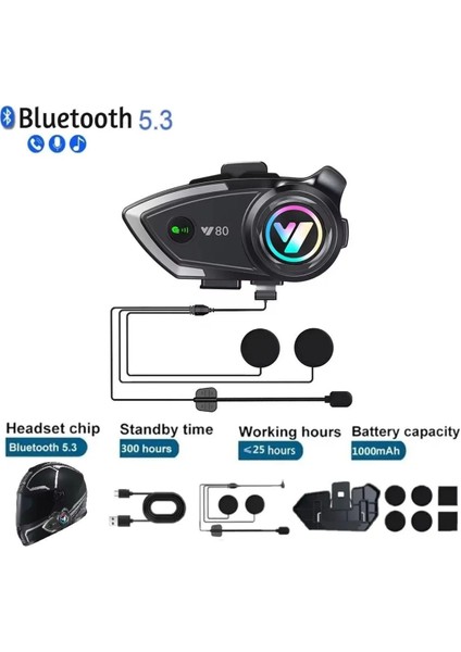 Y80 Motosiklet Kask Kulaklığı 5.3 Bluetooth Kulaklık Seti Rgb Intercom