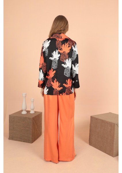 Saten Kumaş Pileli Palazzo Kadın Pantolon Orange modelleri