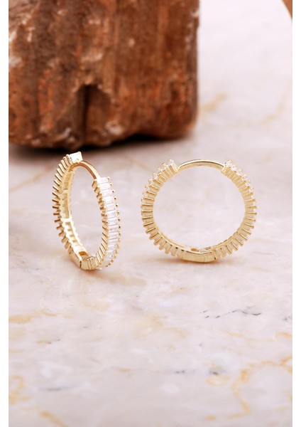 20 mm Baget Taşlı Altın Kaplama Gümüş Halka Küpe 7029 fiyatları