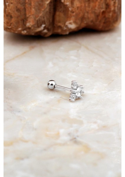 Üçgen Taşlı Rodyumlu Gümüş Tragus Küpe 7080 fiyatları