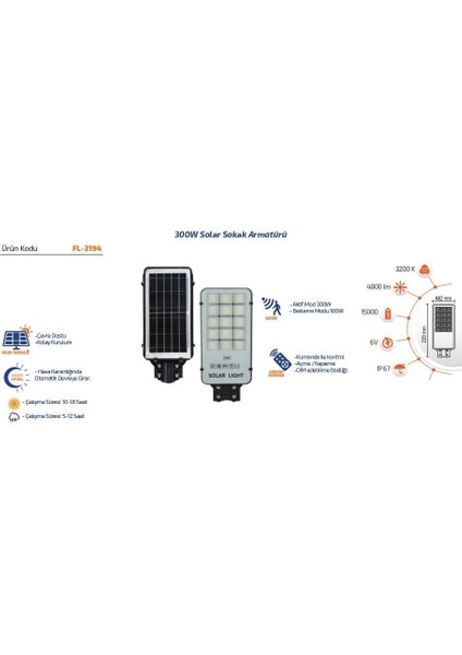 Forlife 300 W Solar Sokak Armatürü