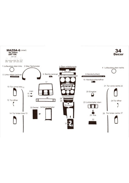 Marscockpitdesign Mazda 6 Konsol-Maun Kaplama 2004-2007 34 Parça