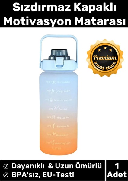 Premium Çift Renk Ölçü Baskılı Sızdırmaz Akmaz Motivasyon Matara Suluk Sağlıklı Plastik 2 Lt Su Şişe
