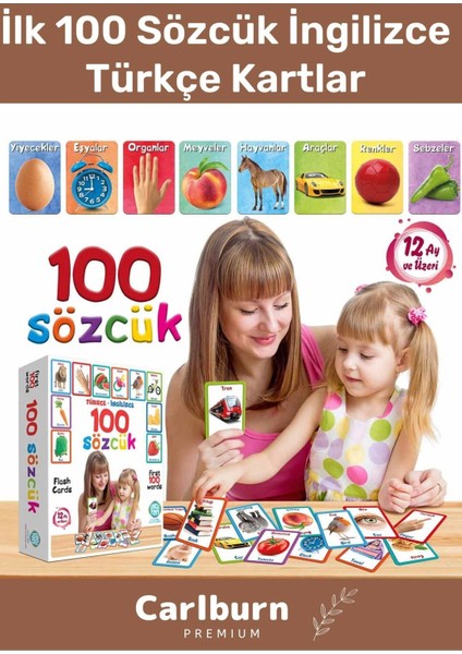 Özel Üretim Zeka Geliştirici Yabancı Dil Eğitici Çocuk Ilk 100 Sözcük Ingilizce Türkçe Kartlar