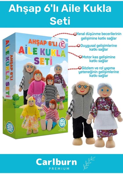 Özel Üretim Zeka Geliştirici Eğitici Kişisel Gelişim Ahşap 6'lı Aile Kukla Seti