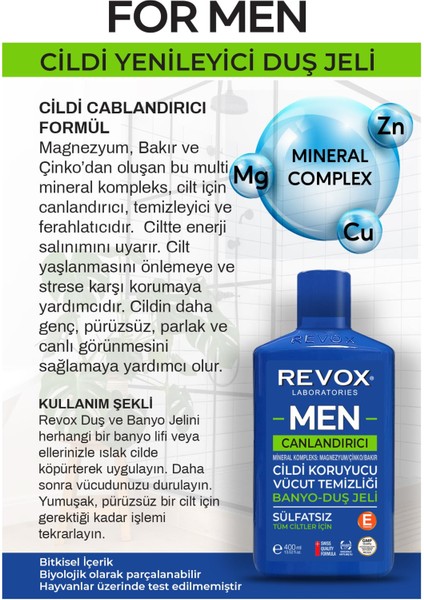 Erkeklere Özel Multi Mineral Kompleks Banyo ve Duş Jeli Sülfatsız 400 ml