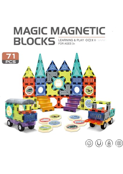 Learning Fun Magic Magnetic Blocks 71 Parça Manyetik Oyuncak Bloklar Seti Stickerlar ile