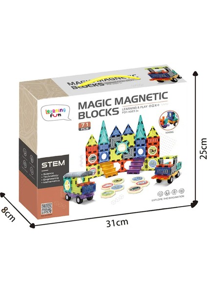 Learning Fun Magic Magnetic Blocks 71 Parça Manyetik Oyuncak Bloklar Seti Stickerlar ile