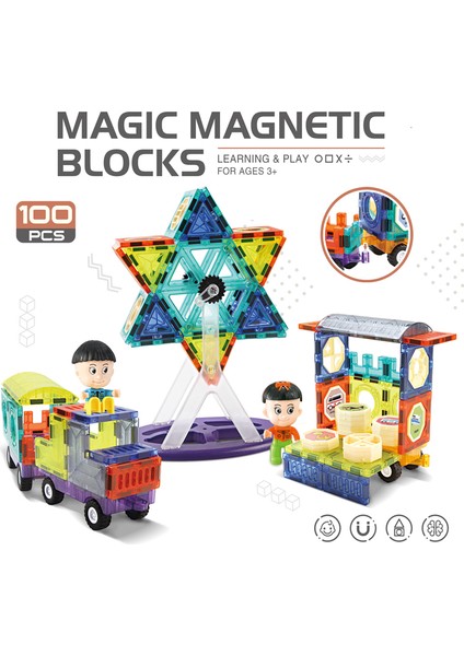 Learning Fun Magic Magnetic Blocks 100 Parça Manyetik Oyuncak Bloklar Seti