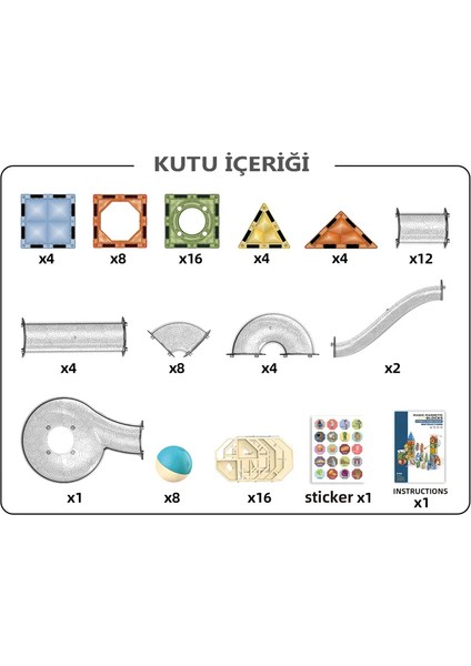 Learning Fun Manyetik Stem Oyuncak 91 Parça - Diamond Marble Run Set Magic Magnetic Blocks