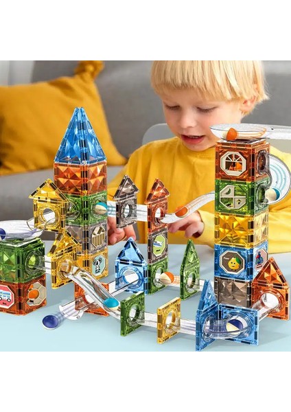 Learning Fun Manyetik Stem Oyuncak 91 Parça - Diamond Marble Run Set Magic Magnetic Blocks