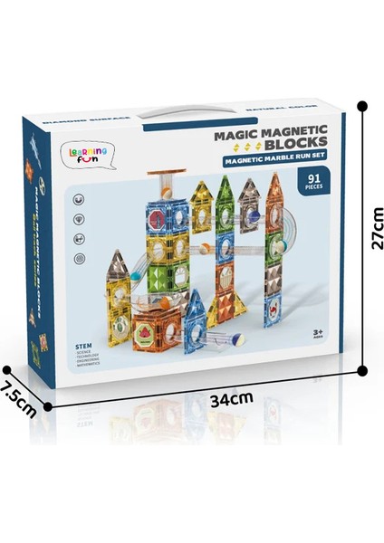 Learning Fun Manyetik Stem Oyuncak 91 Parça - Diamond Marble Run Set Magic Magnetic Blocks