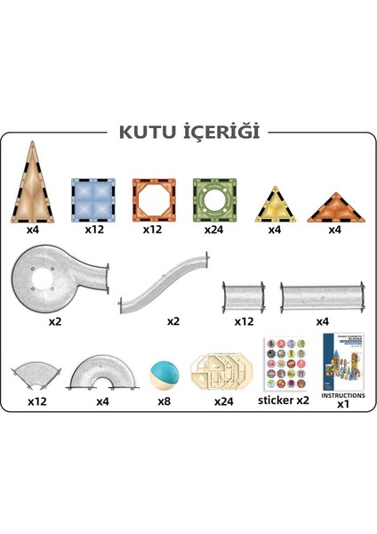 Learning Fun Manyetik Stem Oyuncak 128 Parça - Diamond Marble Run Set Magic Magnetic Blocks