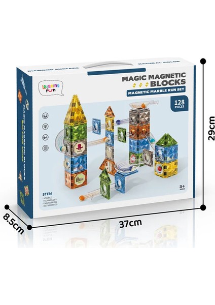 Learning Fun Manyetik Stem Oyuncak 128 Parça - Diamond Marble Run Set Magic Magnetic Blocks