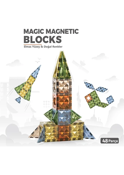 Learning Fun Manyetik Stem Oyuncak 48 Parça Diamond Magic Magnetic Blocks