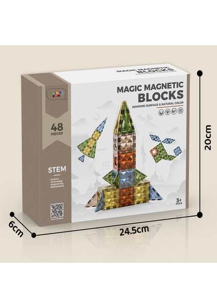 Learning Fun Manyetik Stem Oyuncak 48 Parça Diamond Magic Magnetic Blocks