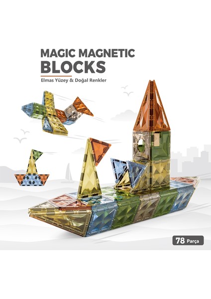 Learning Fun Manyetik Stem Oyuncak 78 Parça Diamond Magic Magnetic Blocks