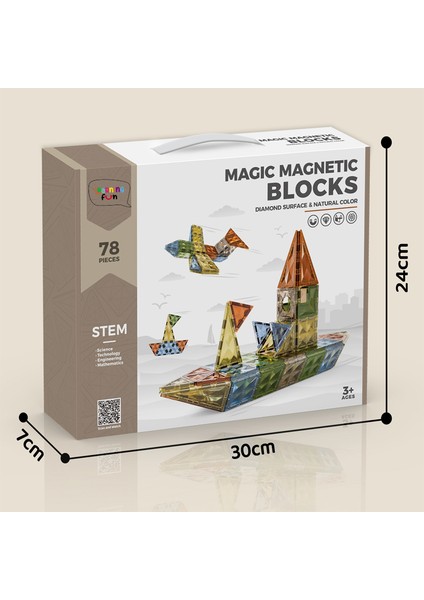 Learning Fun Manyetik Stem Oyuncak 78 Parça Diamond Magic Magnetic Blocks