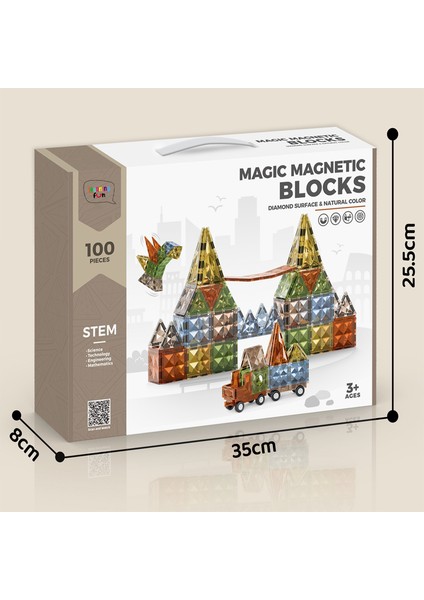 Learning Fun Manyetik Stem Oyuncak 100 Parça Diamond Magic Magnetic Blocks