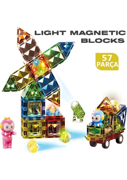 Learning Fun Işıklı Manyetik Stem Oyuncak 57 Parça Light Diamond Magic Magnetic Blocks