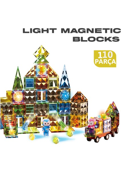 Learning Fun Işıklı Manyetik Stem Oyuncak 110 Parça Light Diamond Magic Magnetic Blocks