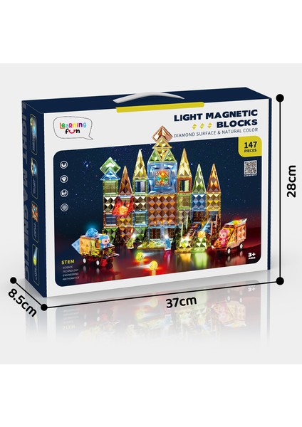 Learning Fun Işıklı Manyetik Stem Oyuncak 147 Parça Light Diamond Magic Magnetic Blocks