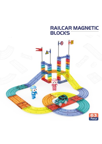 Learning Fun Railcar Manyetik Stem Oyuncak Bloklar Seti 63 Parça Arabalı Railcar Magnetic Blocks