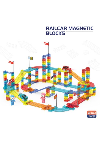 Railcar Manyetik Stem Oyuncak Bloklar Seti 240 Parça Arabalı Railcar Magnetic Blocks